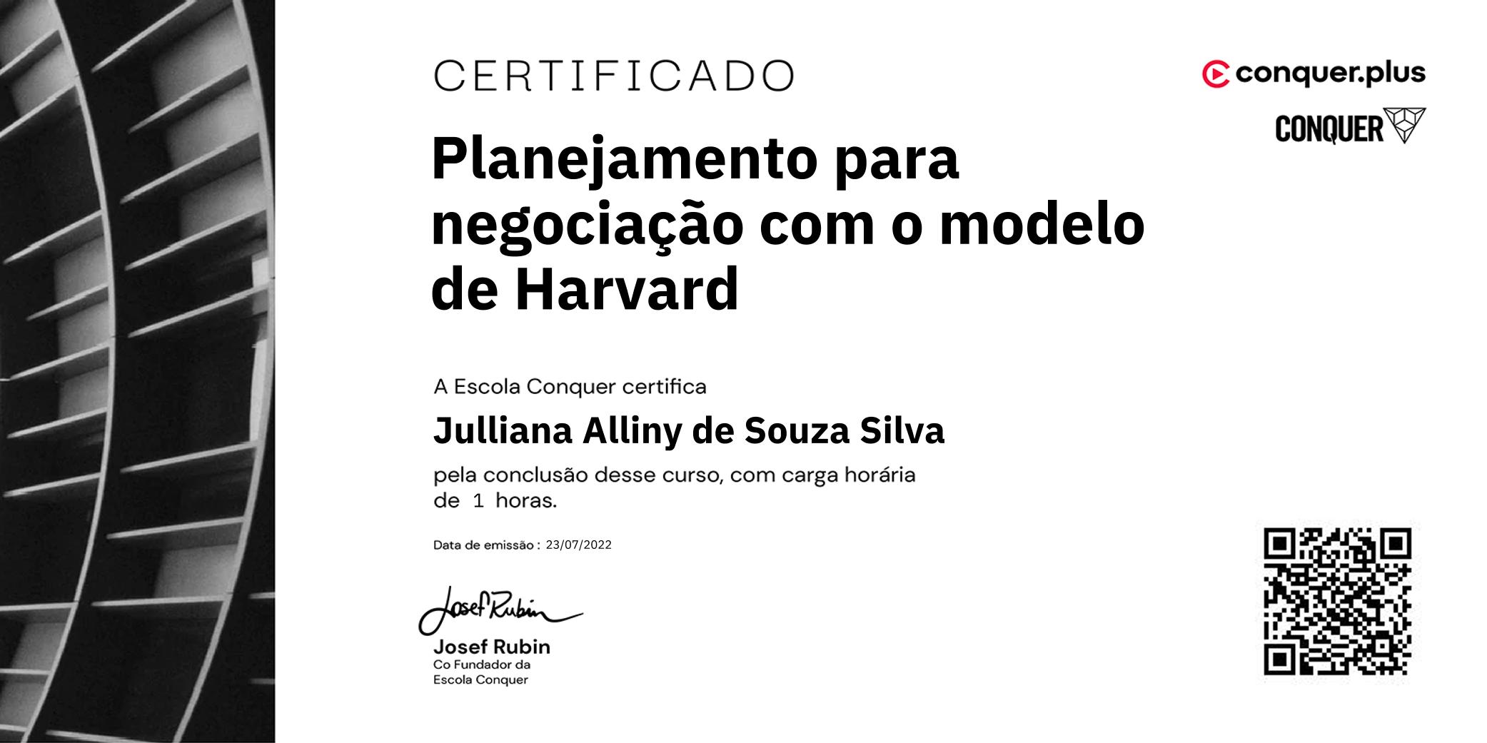 Certificado de Planejamento para negociação com o modelo de Harvard